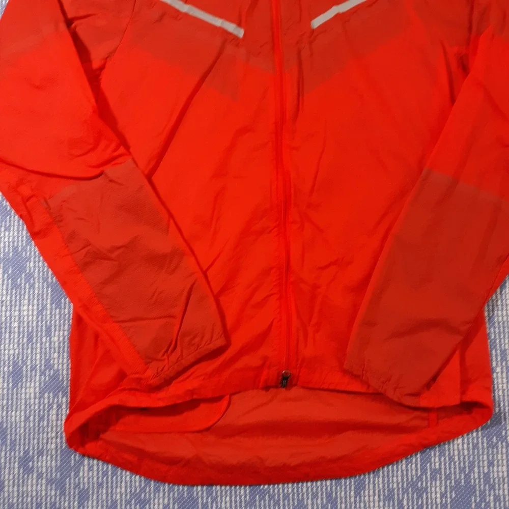 Nike Running Jacket Womens Small Full Zip Athletic Nylon Hooded Orange Jogger